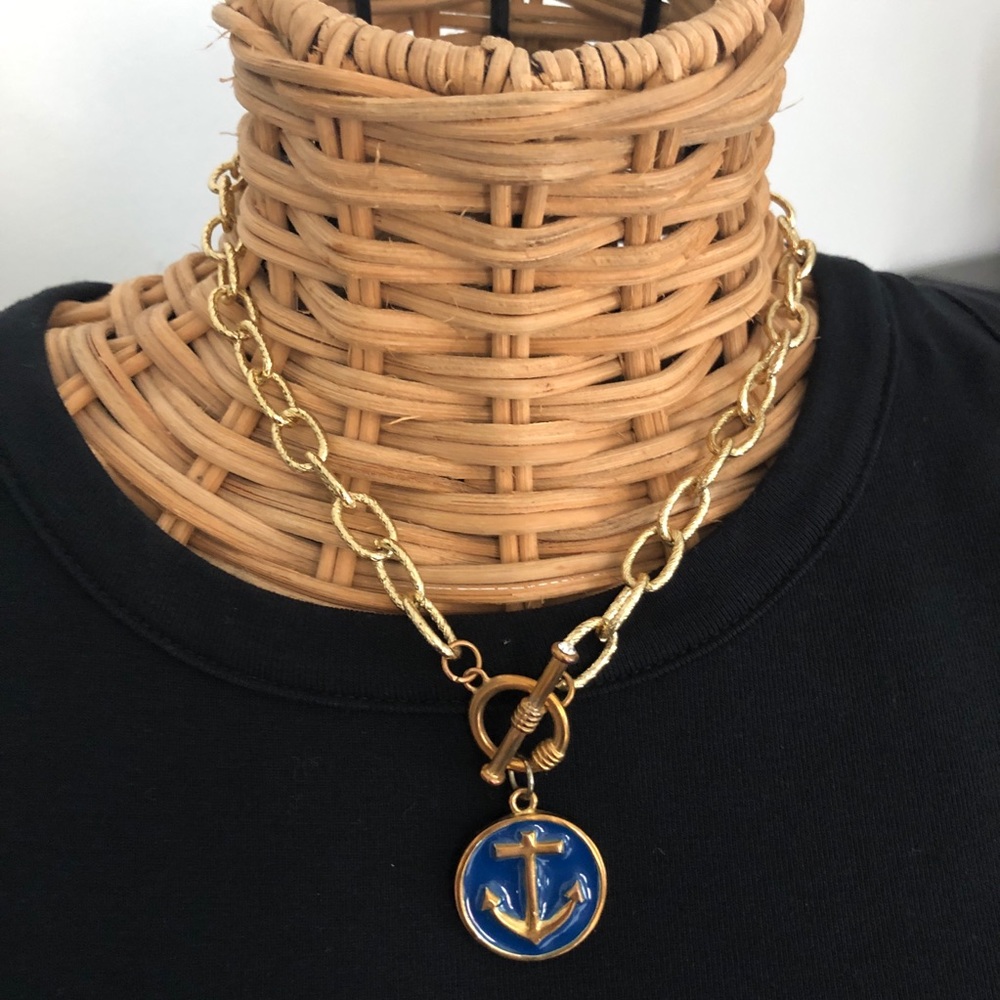 Fornash Anchor gold tone costume jewelry nautical necklace